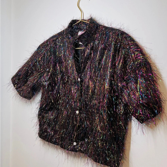 Tinsel Short Sleeve Blouse Multicolor Adam Dalton Blake holiday eras - Picture 6 of 6